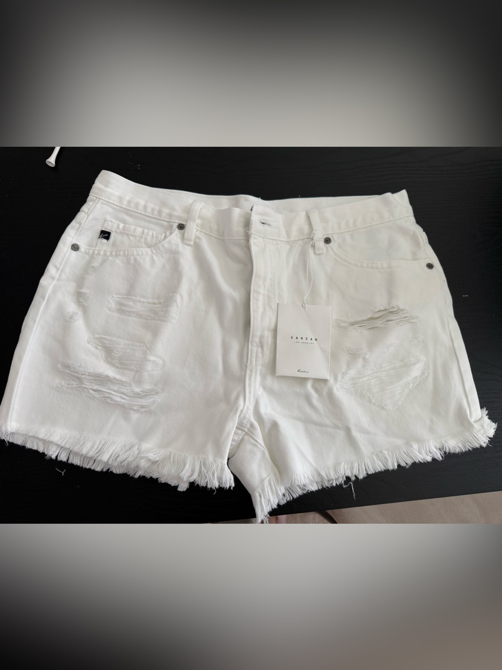 KanCan White Distressed Frayed Hem Cropped Jeans